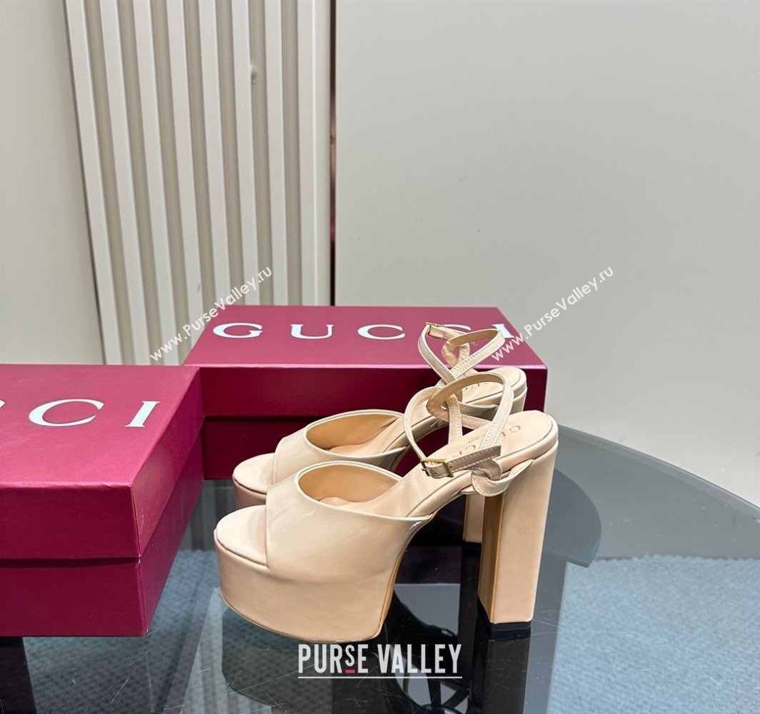 Gucci Patent Leather Platform Sandals 13cm Beige 2025 GG02284 (MD-250228085)