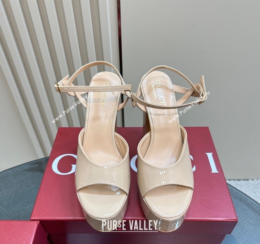 Gucci Patent Leather Platform Sandals 13cm Beige 2025 GG02284 (MD-250228085)