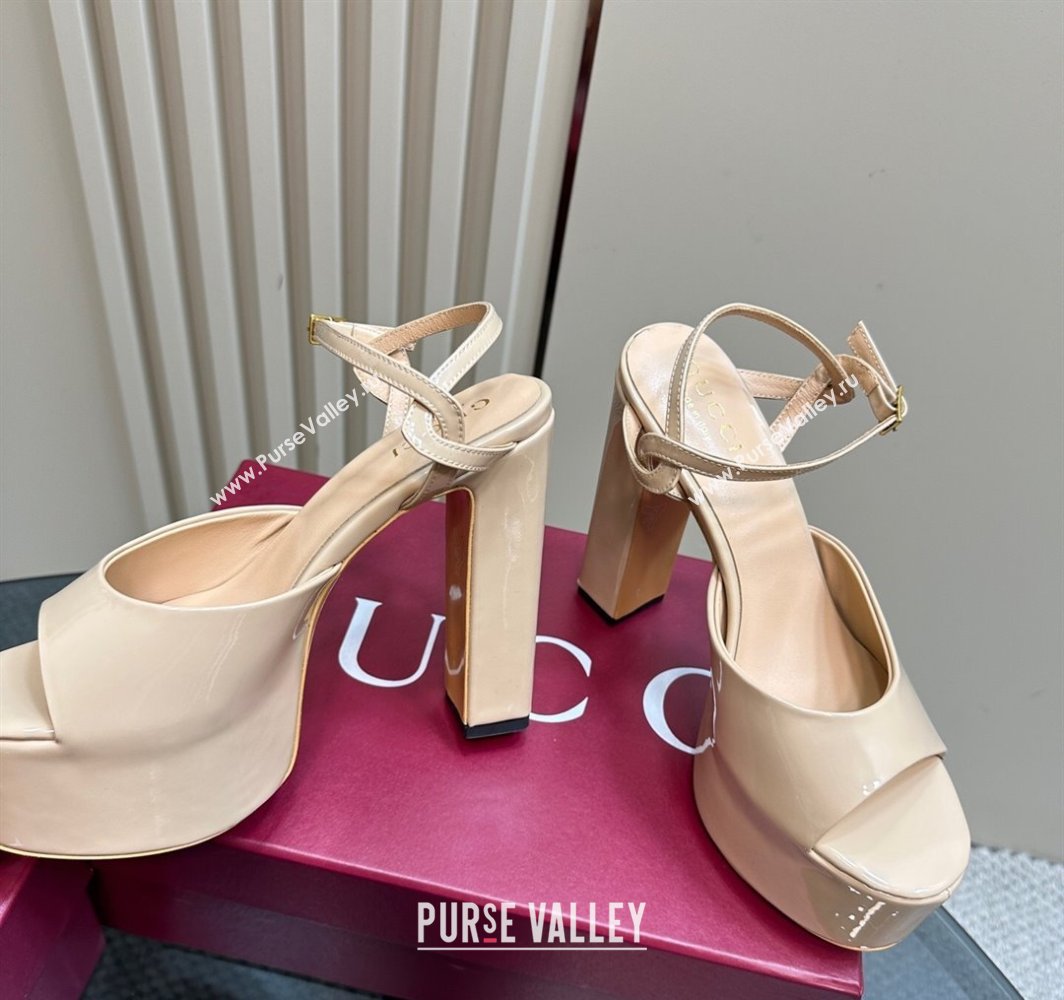 Gucci Patent Leather Platform Sandals 13cm Beige 2025 GG02284 (MD-250228085)