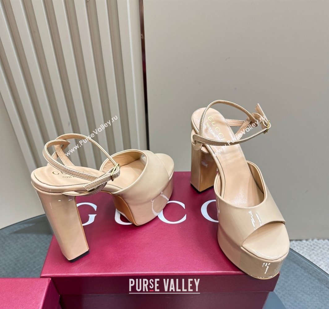 Gucci Patent Leather Platform Sandals 13cm Beige 2025 GG02284 (MD-250228085)
