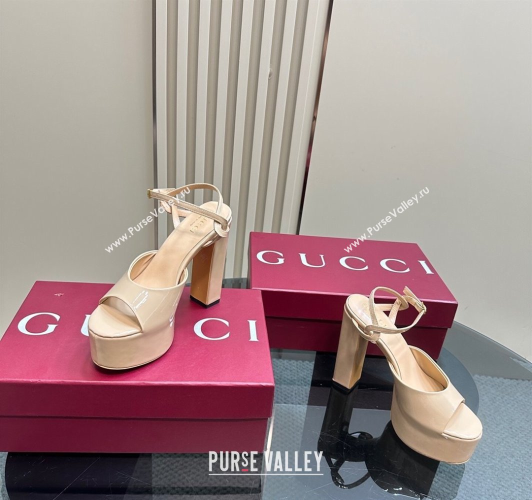 Gucci Patent Leather Platform Sandals 13cm Beige 2025 GG02284 (MD-250228085)