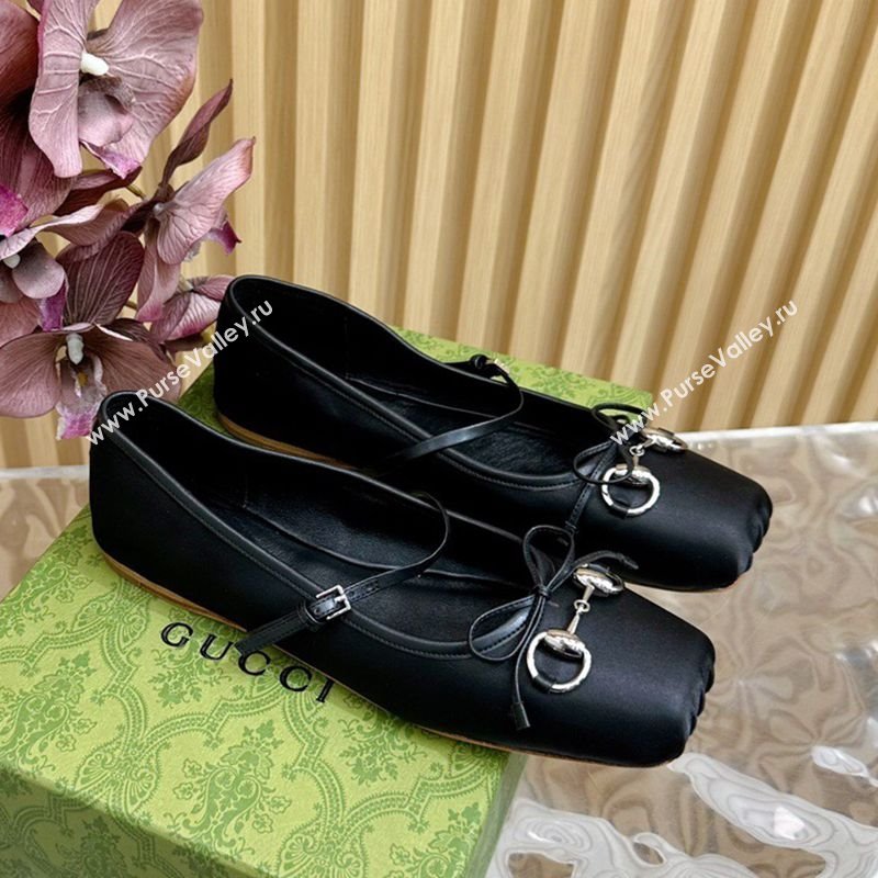 Gucci Horsebit Ballet Flat in Satin 814321 Black 2025 (MD-250228007)