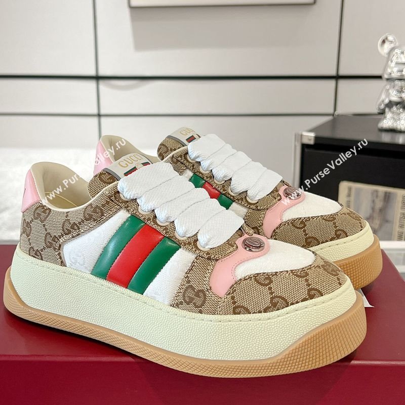 Gucci Screener Platform Sneakers in GG Canvas with Web Beige/Pink 2025 (MD-250227135)