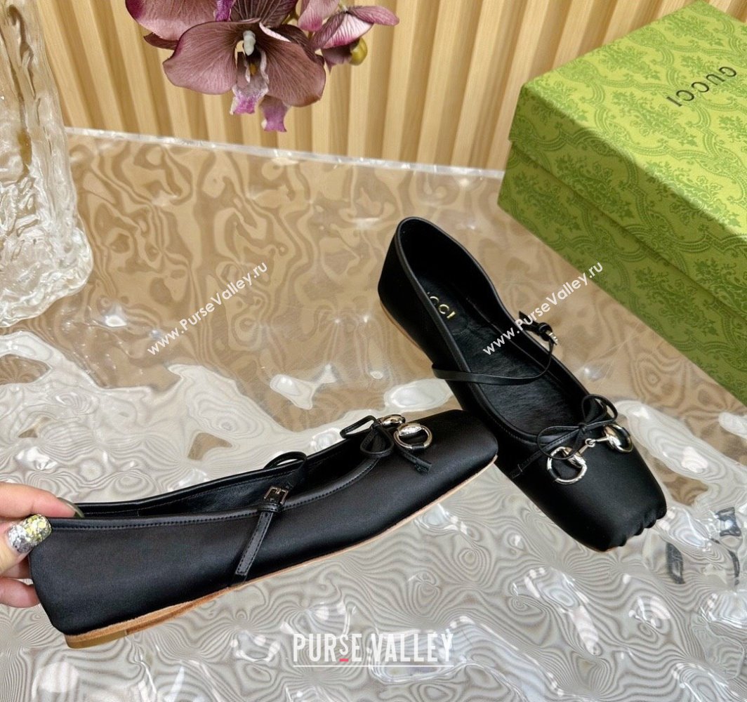 Gucci Horsebit Ballet Flat in Satin 814321 Black 2025 (MD-250228007)