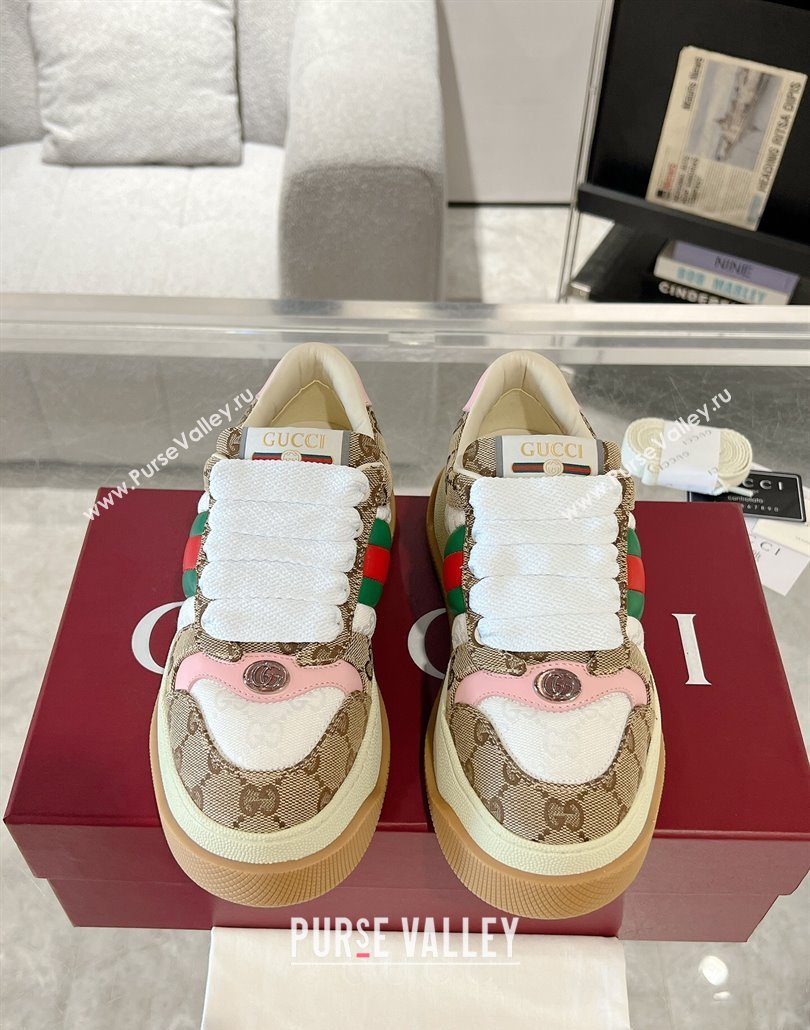 Gucci Screener Platform Sneakers in GG Canvas with Web Beige/Pink 2025 (MD-250227135)
