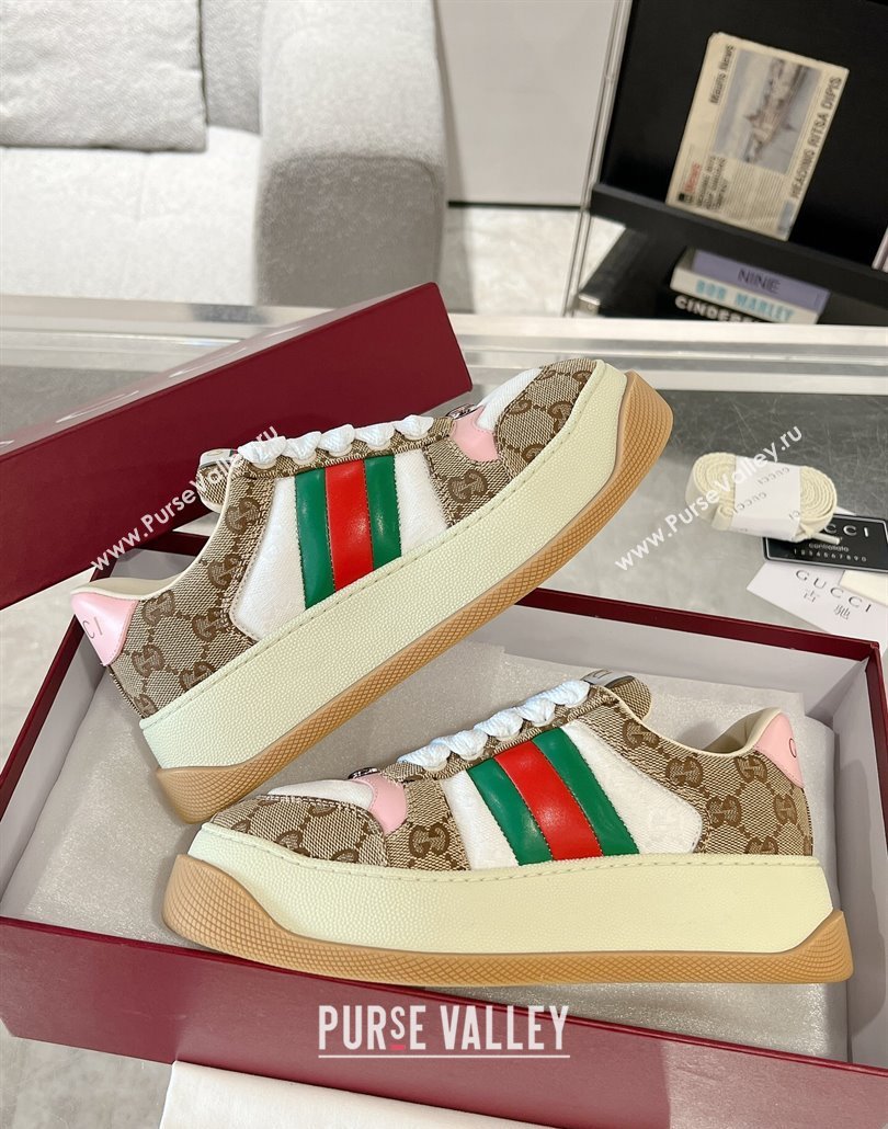 Gucci Screener Platform Sneakers in GG Canvas with Web Beige/Pink 2025 (MD-250227135)