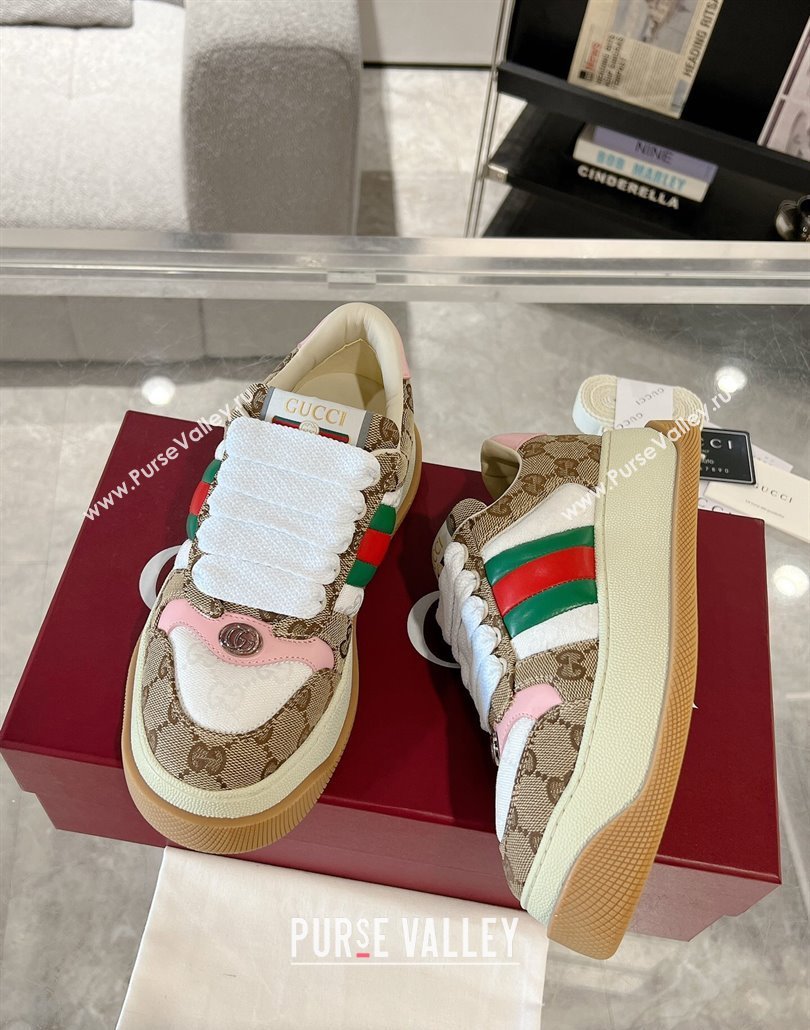 Gucci Screener Platform Sneakers in GG Canvas with Web Beige/Pink 2025 (MD-250227135)