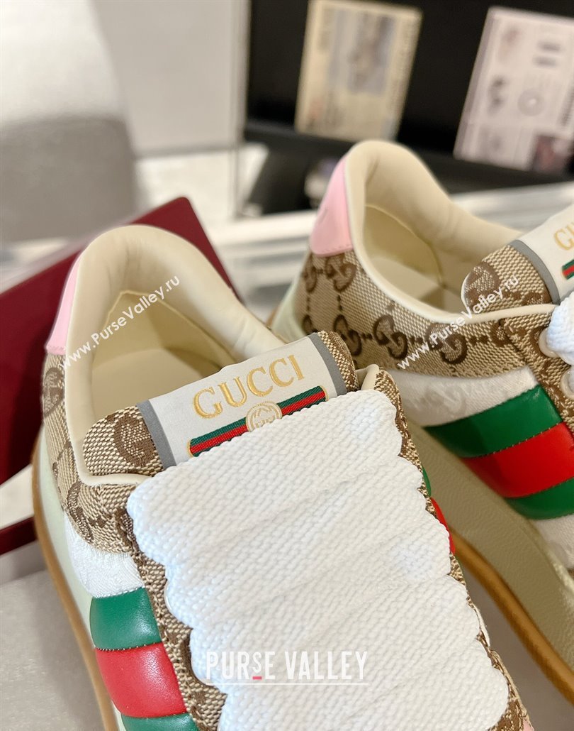 Gucci Screener Platform Sneakers in GG Canvas with Web Beige/Pink 2025 (MD-250227135)