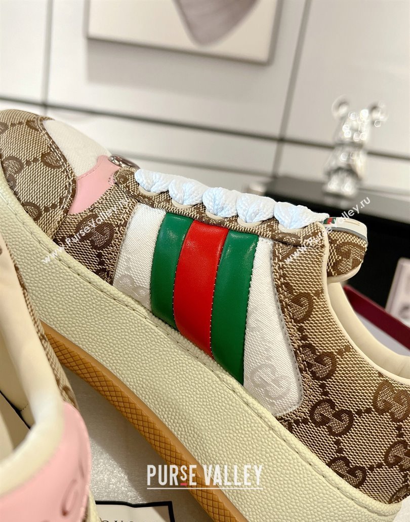 Gucci Screener Platform Sneakers in GG Canvas with Web Beige/Pink 2025 (MD-250227135)