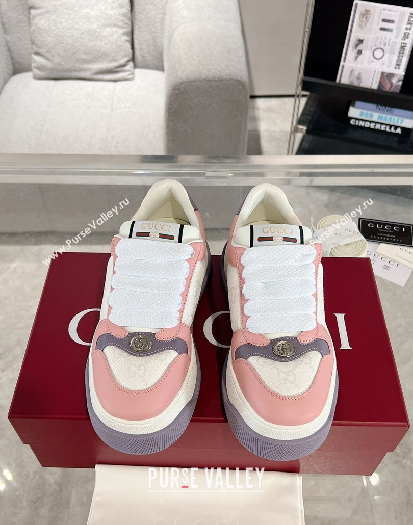 Gucci Screener Platform Sneakers in GG Canvas and Leather Light Pink 2025 (MD-250227136)