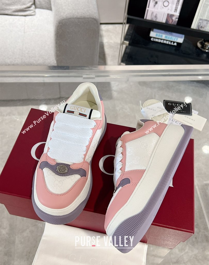 Gucci Screener Platform Sneakers in GG Canvas and Leather Light Pink 2025 (MD-250227136)