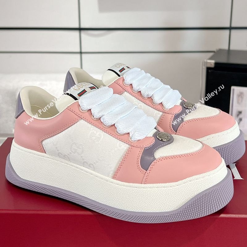 Gucci Screener Platform Sneakers in GG Canvas and Leather Light Pink 2025 (MD-250227136)