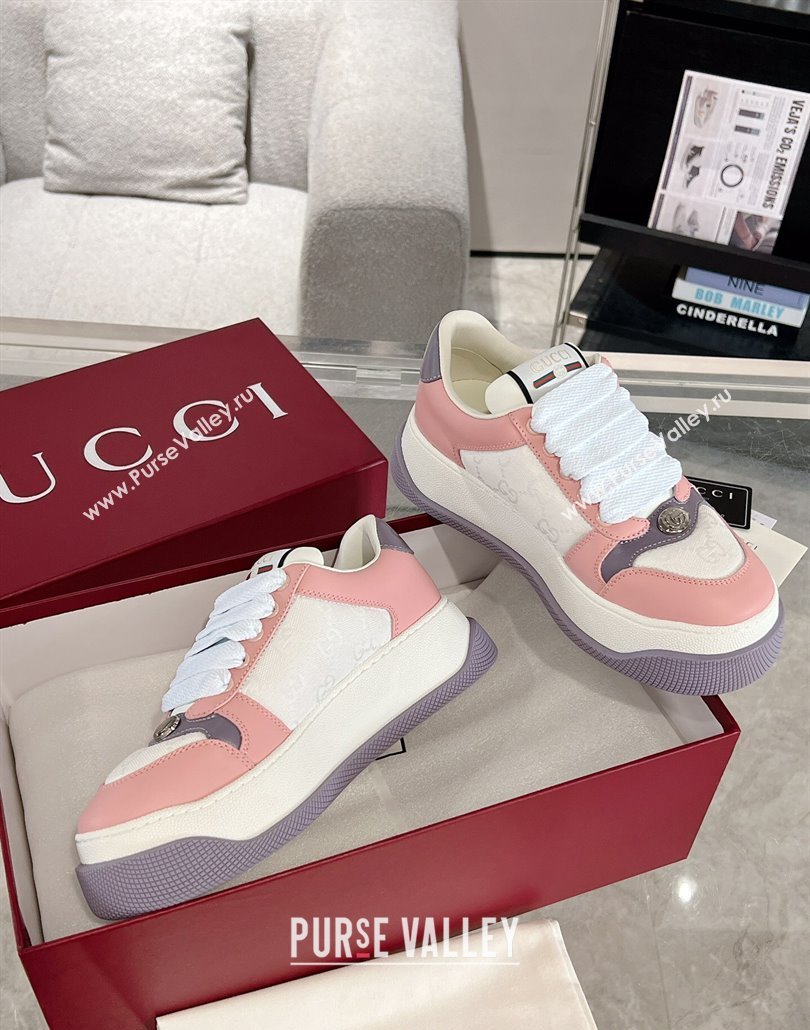 Gucci Screener Platform Sneakers in GG Canvas and Leather Light Pink 2025 (MD-250227136)
