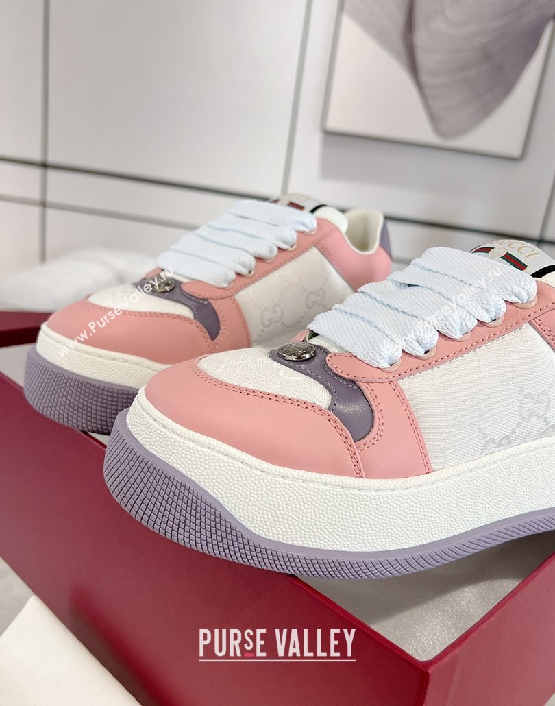 Gucci Screener Platform Sneakers in GG Canvas and Leather Light Pink 2025 (MD-250227136)