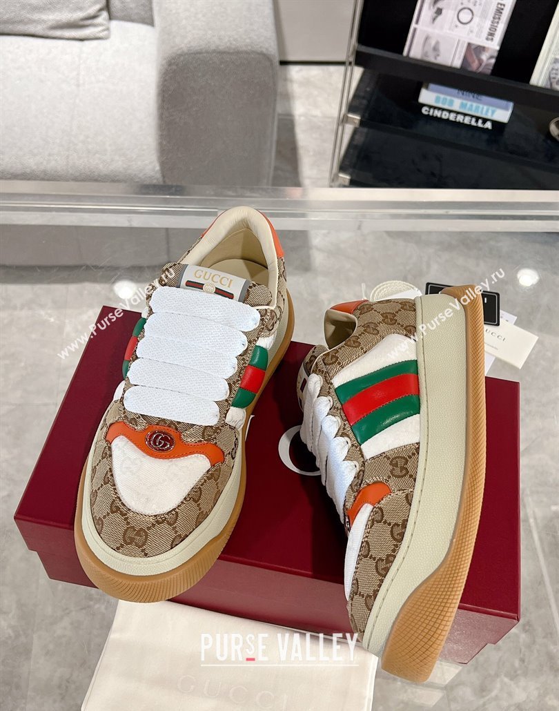 Gucci Screener Platform Sneakers in GG Canvas with Web Beige/Orange 2025 (MD-250227137)