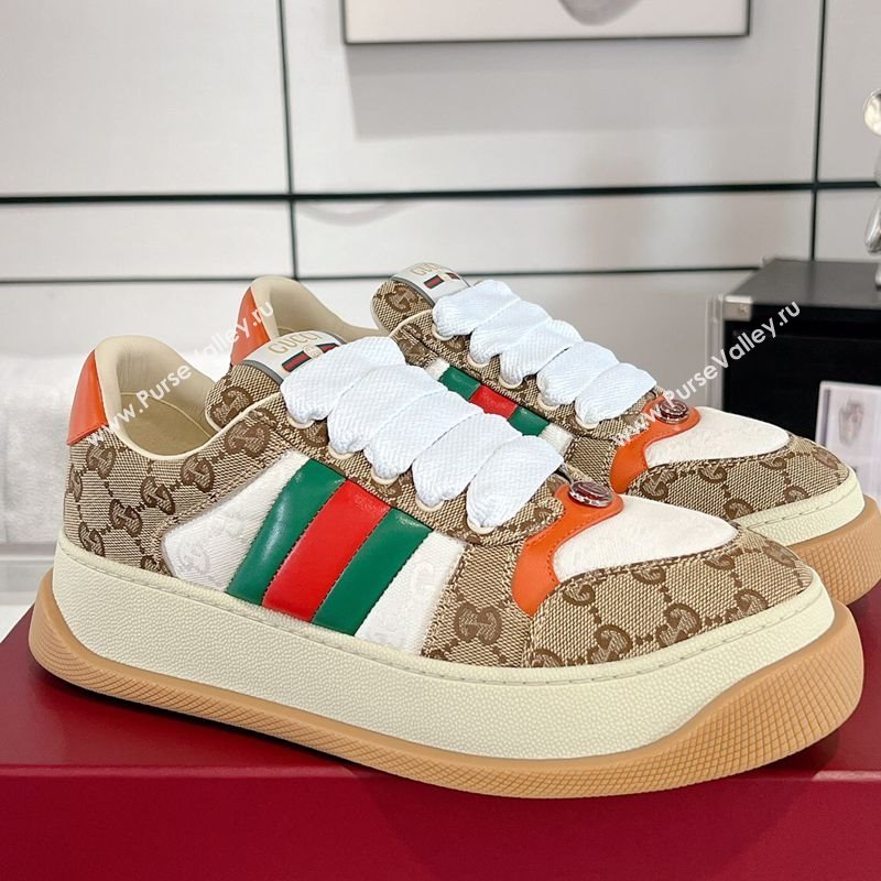 Gucci Screener Platform Sneakers in GG Canvas with Web Beige/Orange 2025 (MD-250227137)