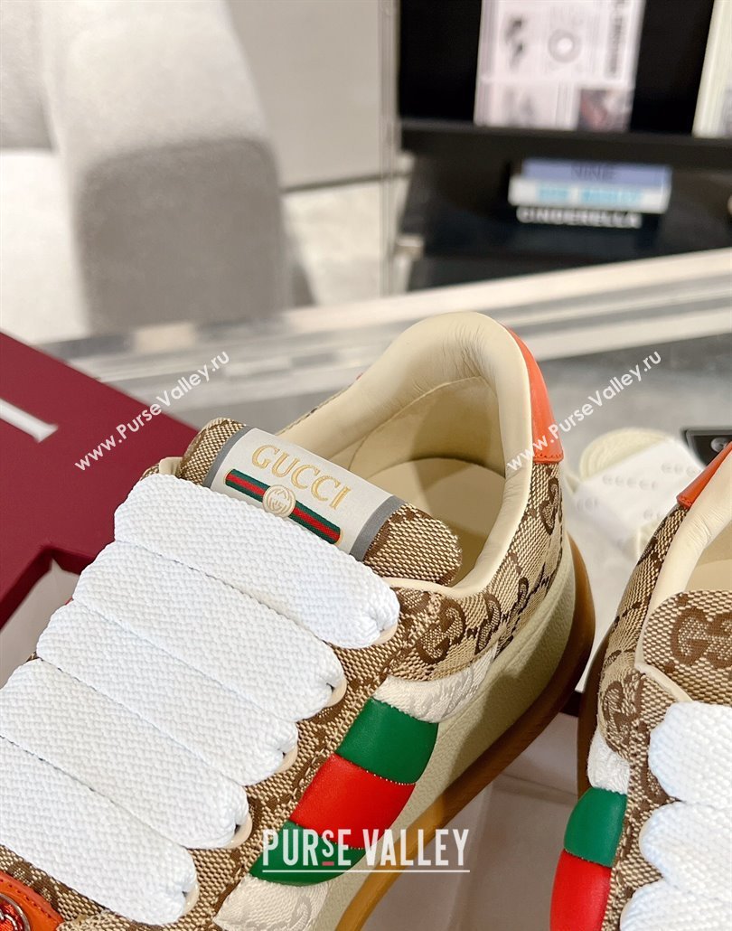 Gucci Screener Platform Sneakers in GG Canvas with Web Beige/Orange 2025 (MD-250227137)