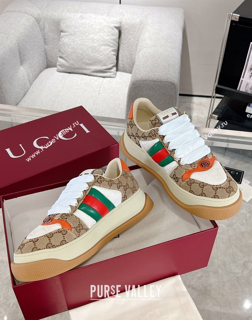 Gucci Screener Platform Sneakers in GG Canvas with Web Beige/Orange 2025 (MD-250227137)