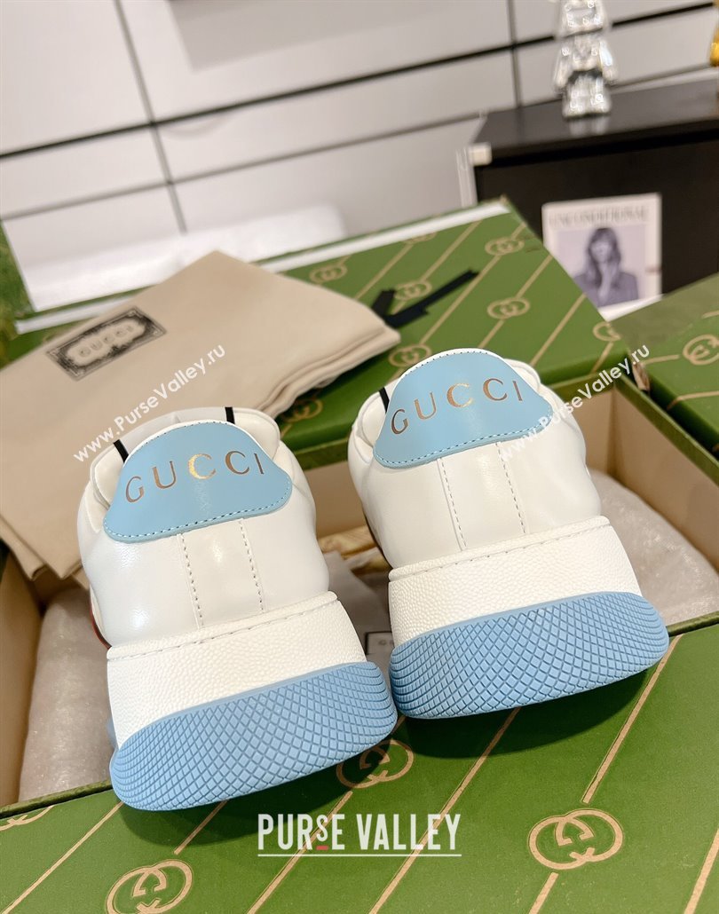 Gucci Screener Platform Sneakers in GG Leather with Web White/Light Blue 2025 (MD-250227138)