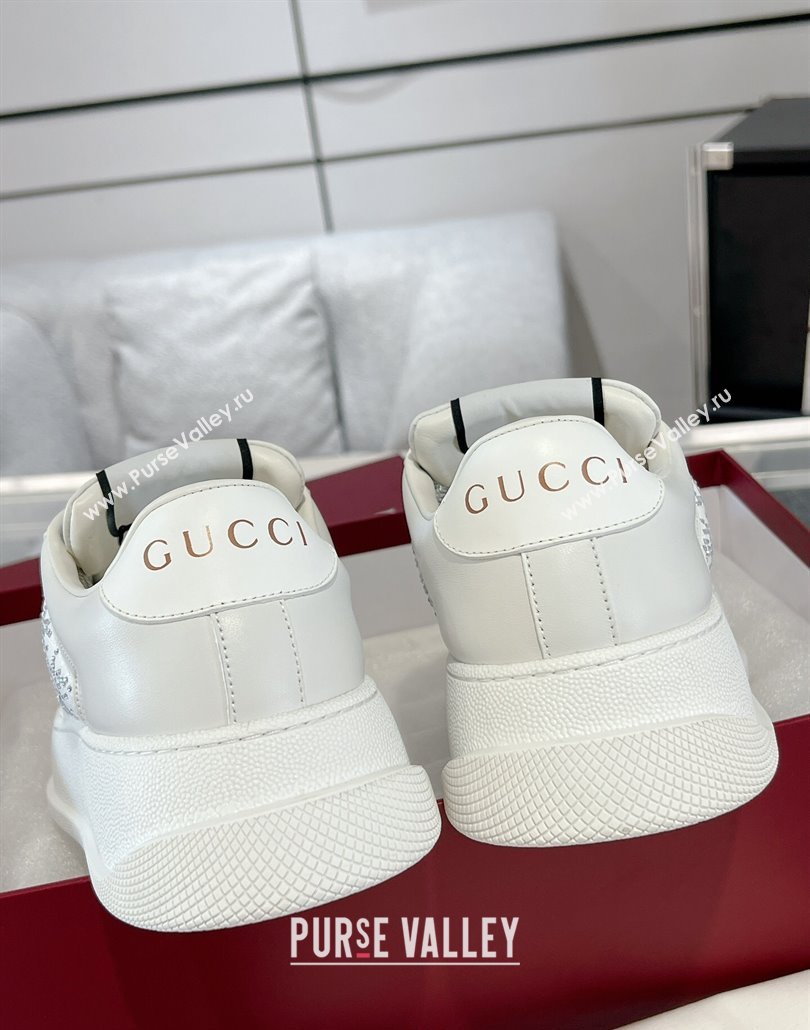 Gucci Screener Platform Sneakers in Leather and Canvas with Strass White 2025 (MD-250227140)