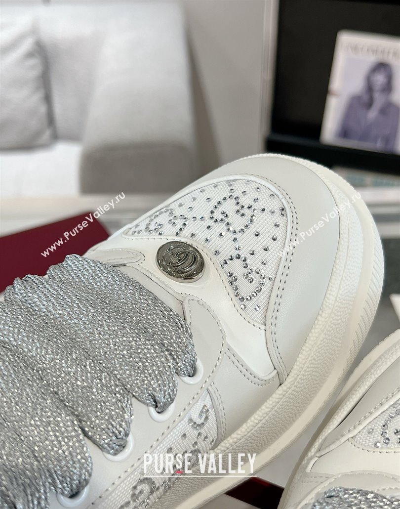 Gucci Screener Platform Sneakers in Leather and Canvas with Strass White 2025 (MD-250227140)