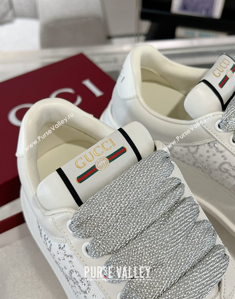 Gucci Screener Platform Sneakers in Leather and Canvas with Strass White 2025 (MD-250227140)
