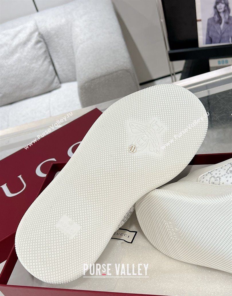 Gucci Screener Platform Sneakers in Leather and Canvas with Strass White 2025 (MD-250227140)