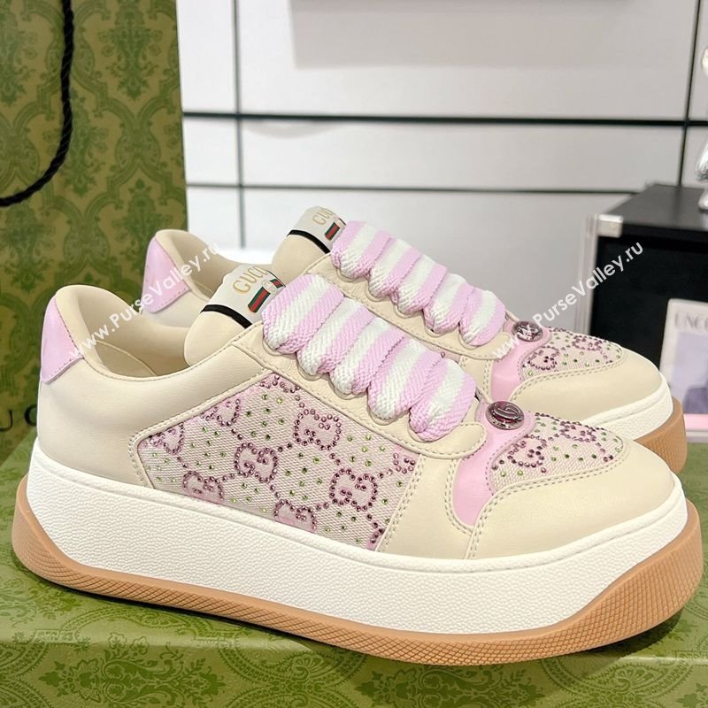 Gucci Screener Platform Sneakers in Leather and Canvas with Strass Light Purple 2025 (MD-250227141)