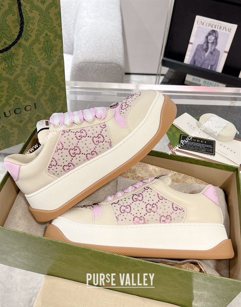 Gucci Screener Platform Sneakers in Leather and Canvas with Strass Light Purple 2025 (MD-250227141)