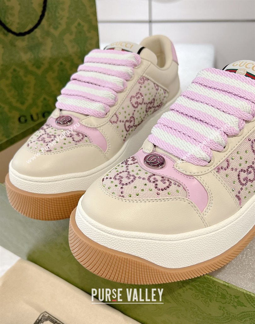 Gucci Screener Platform Sneakers in Leather and Canvas with Strass Light Purple 2025 (MD-250227141)