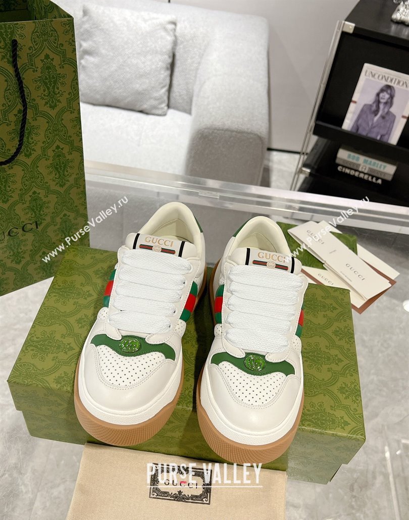 Gucci Screener Platform Sneakers in White Perforated Leather with Web 2025 (MD-250227143)