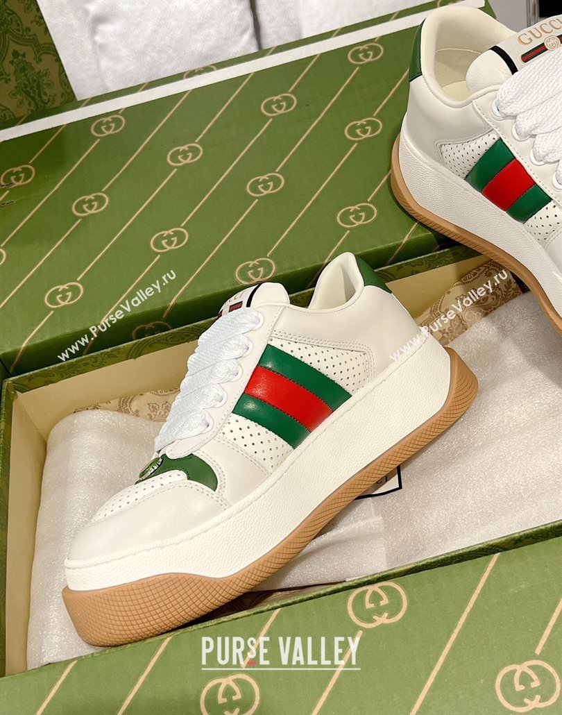 Gucci Screener Platform Sneakers in White Perforated Leather with Web 2025 (MD-250227143)