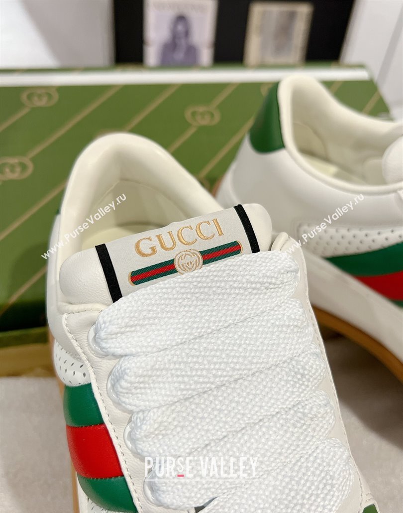 Gucci Screener Platform Sneakers in White Perforated Leather with Web 2025 (MD-250227143)