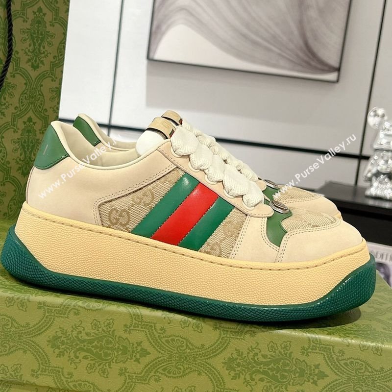 Gucci Screener Platform Sneakers in GG Canvas and Leather with Web Vintage White 2025 (MD-250227145)