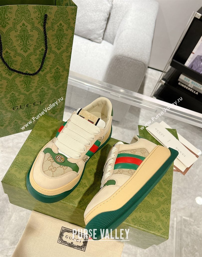 Gucci Screener Platform Sneakers in GG Canvas and Leather with Web Vintage White 2025 (MD-250227145)