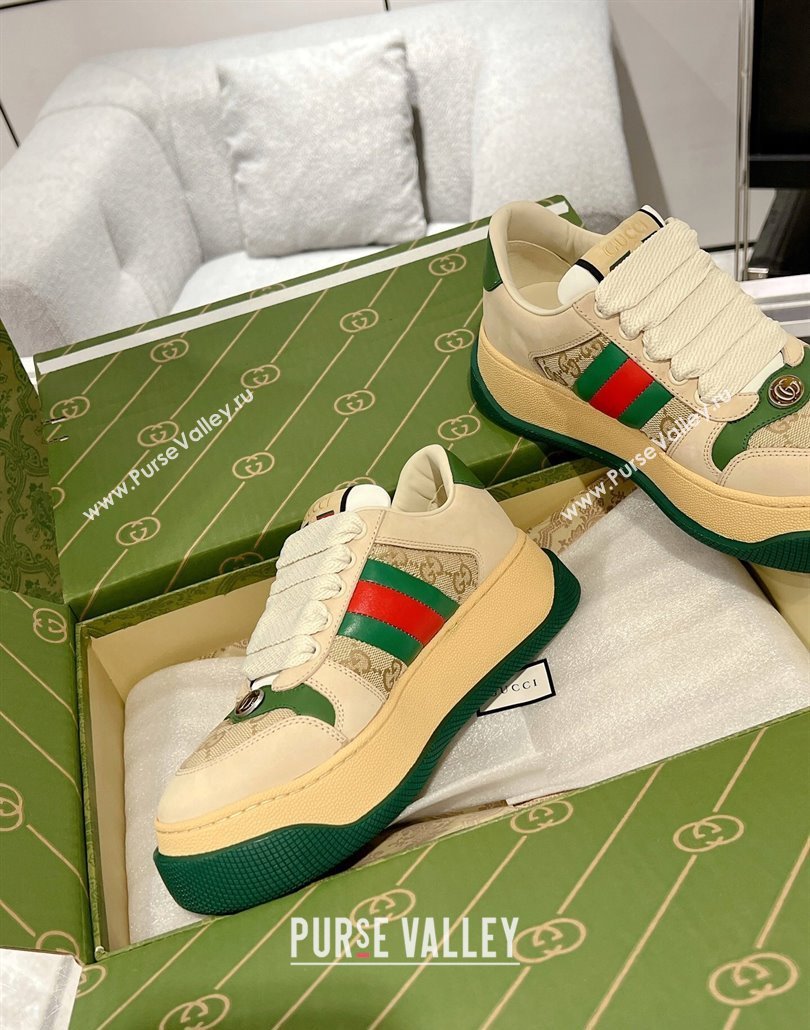 Gucci Screener Platform Sneakers in GG Canvas and Leather with Web Vintage White 2025 (MD-250227145)