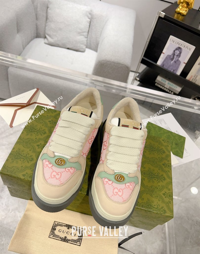 Gucci Screener Platform Sneakers in GG Canvas and Suede Pink/Beige 2025 (MD-250227146)
