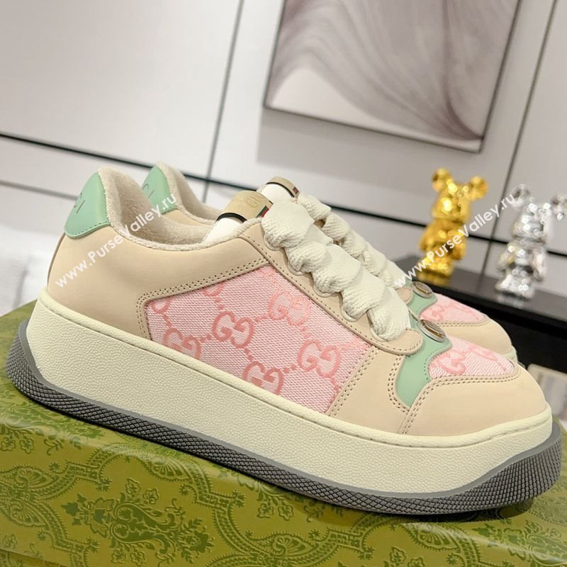 Gucci Screener Platform Sneakers in GG Canvas and Suede Pink/Beige 2025 (MD-250227146)