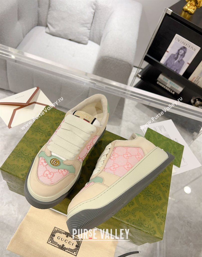 Gucci Screener Platform Sneakers in GG Canvas and Suede Pink/Beige 2025 (MD-250227146)