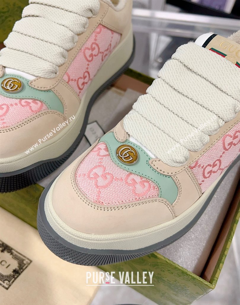 Gucci Screener Platform Sneakers in GG Canvas and Suede Pink/Beige 2025 (MD-250227146)