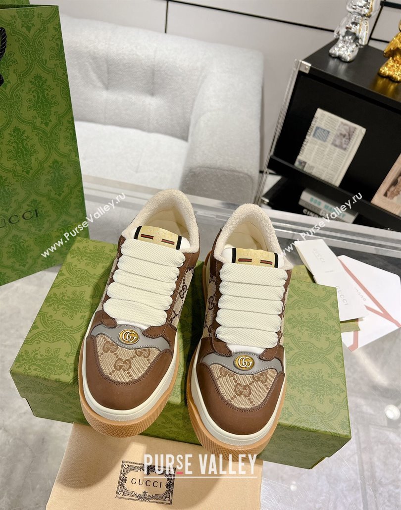 Gucci Screener Platform Sneakers in GG Canvas and Suede Beige/Brown 2025 (MD-250227148)