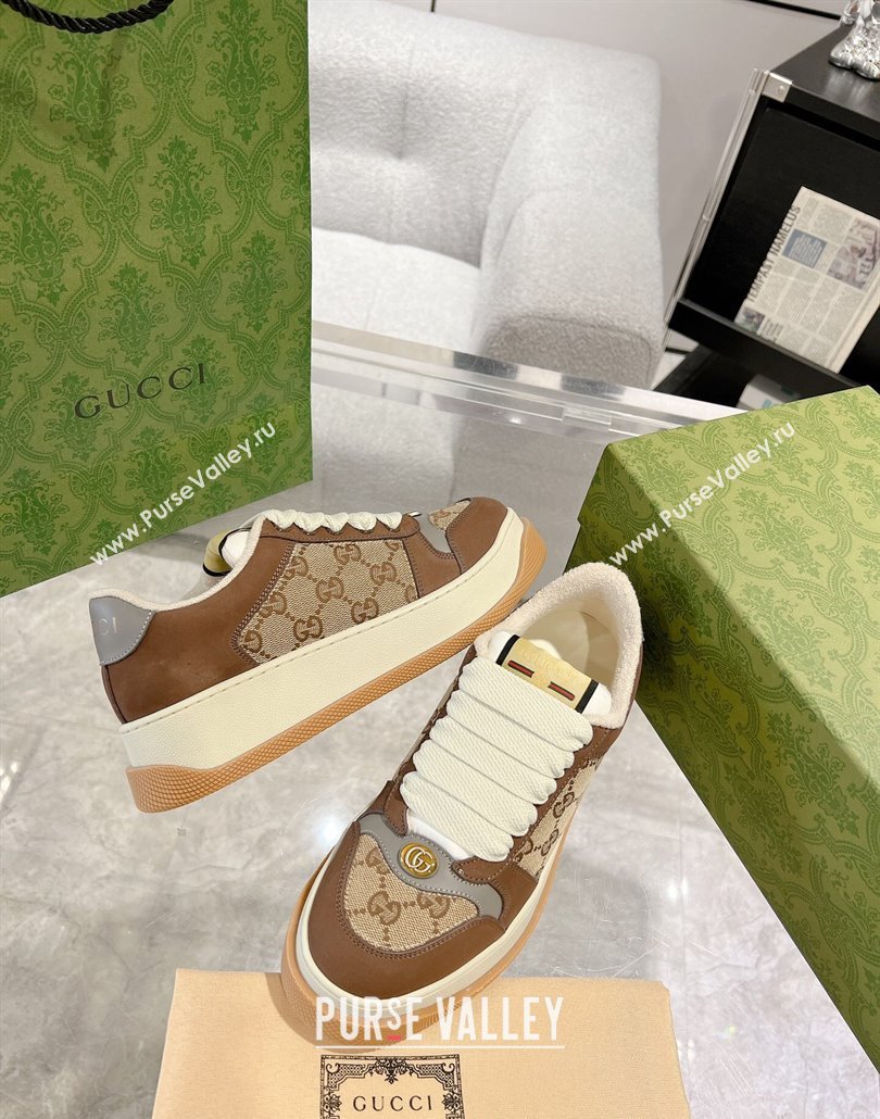 Gucci Screener Platform Sneakers in GG Canvas and Suede Beige/Brown 2025 (MD-250227148)