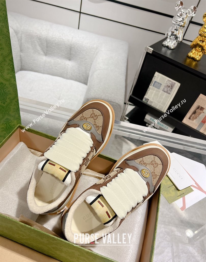 Gucci Screener Platform Sneakers in GG Canvas and Suede Beige/Brown 2025 (MD-250227148)