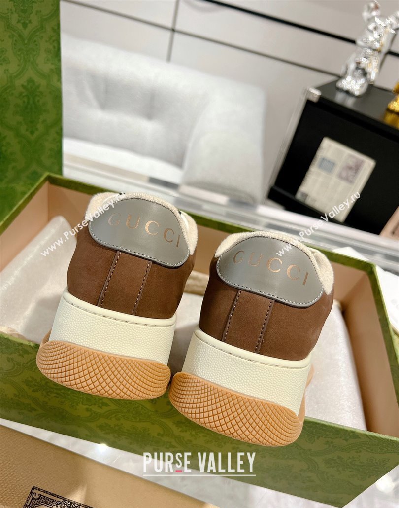 Gucci Screener Platform Sneakers in GG Canvas and Suede Beige/Brown 2025 (MD-250227148)
