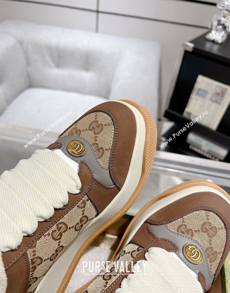Gucci Screener Platform Sneakers in GG Canvas and Suede Beige/Brown 2025 (MD-250227148)