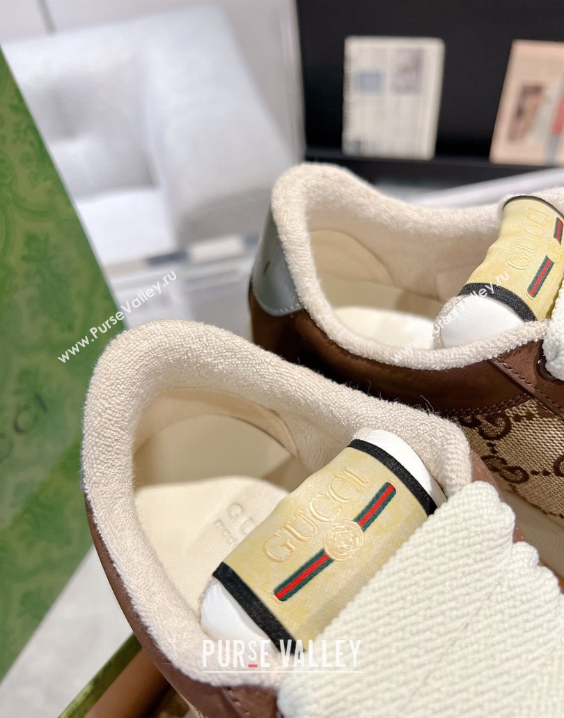 Gucci Screener Platform Sneakers in GG Canvas and Suede Beige/Brown 2025 (MD-250227148)