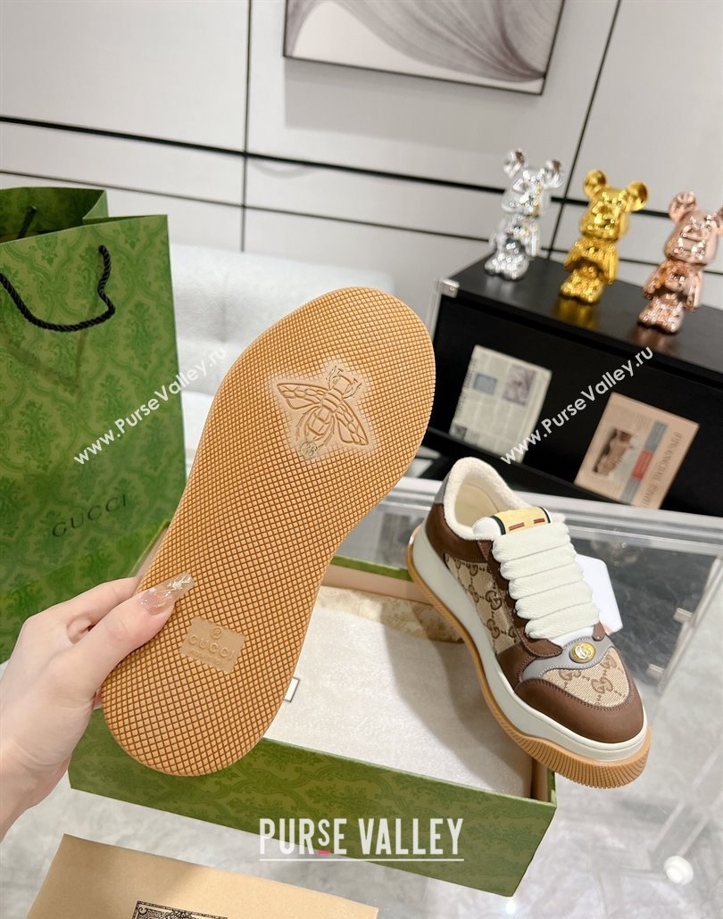 Gucci Screener Platform Sneakers in GG Canvas and Suede Beige/Brown 2025 (MD-250227148)