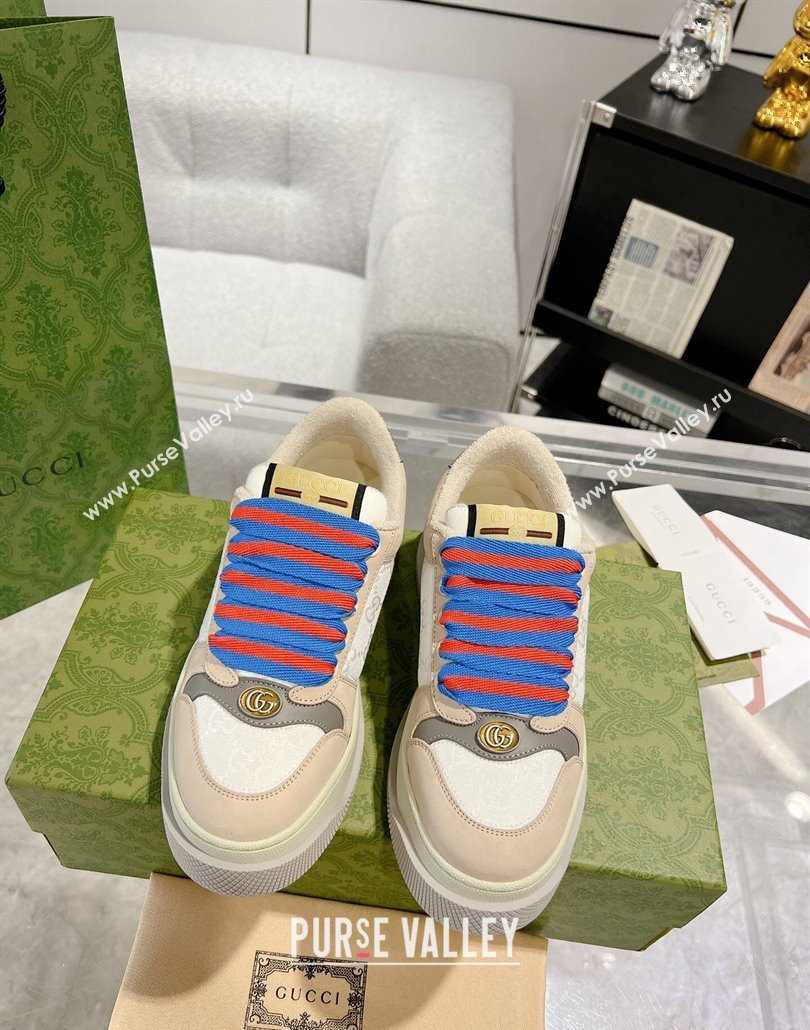 Gucci Screener Platform Sneakers in GG Canvas and Suede Beige/White 2025 (MD-250227149)