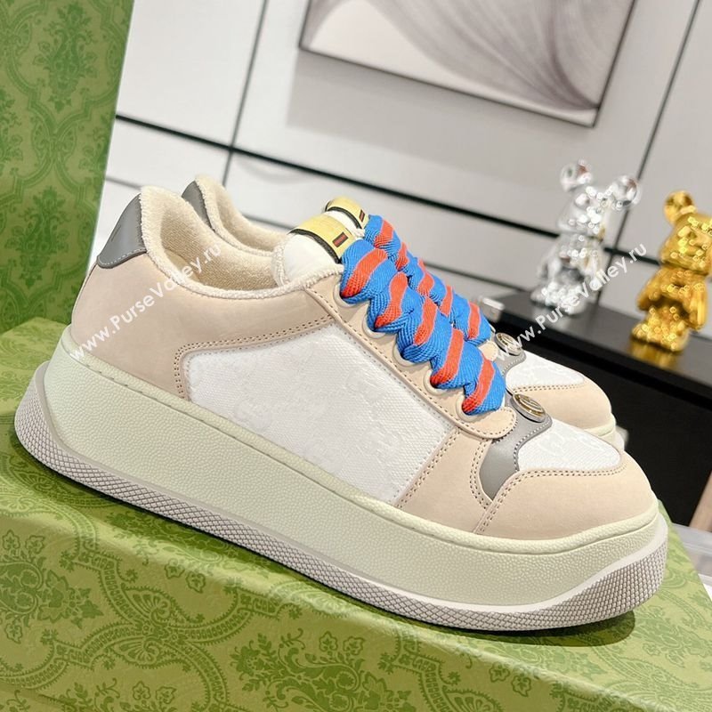 Gucci Screener Platform Sneakers in GG Canvas and Suede Beige/White 2025 (MD-250227149)