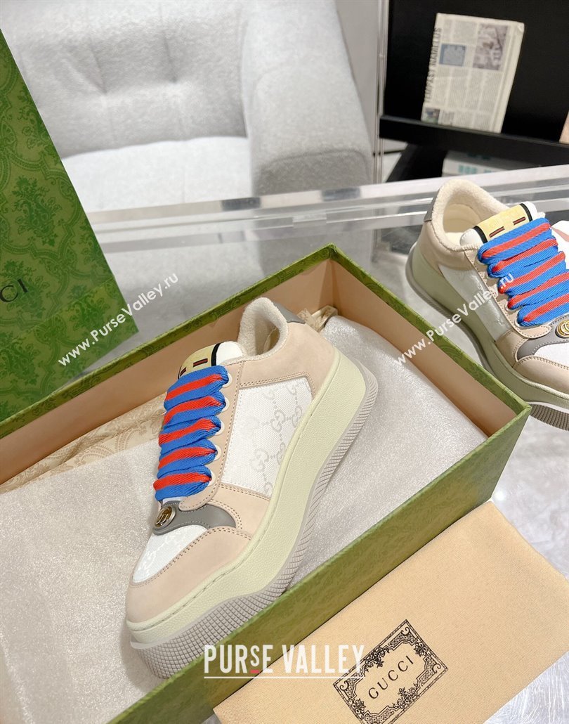 Gucci Screener Platform Sneakers in GG Canvas and Suede Beige/White 2025 (MD-250227149)